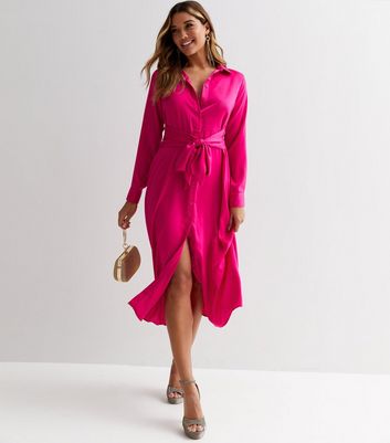 Pink satin hotsell shirt dress