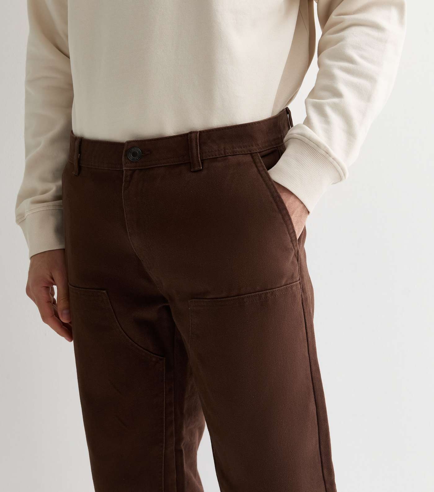Dark Brown Panelled Straight Fit Trousers Image 5