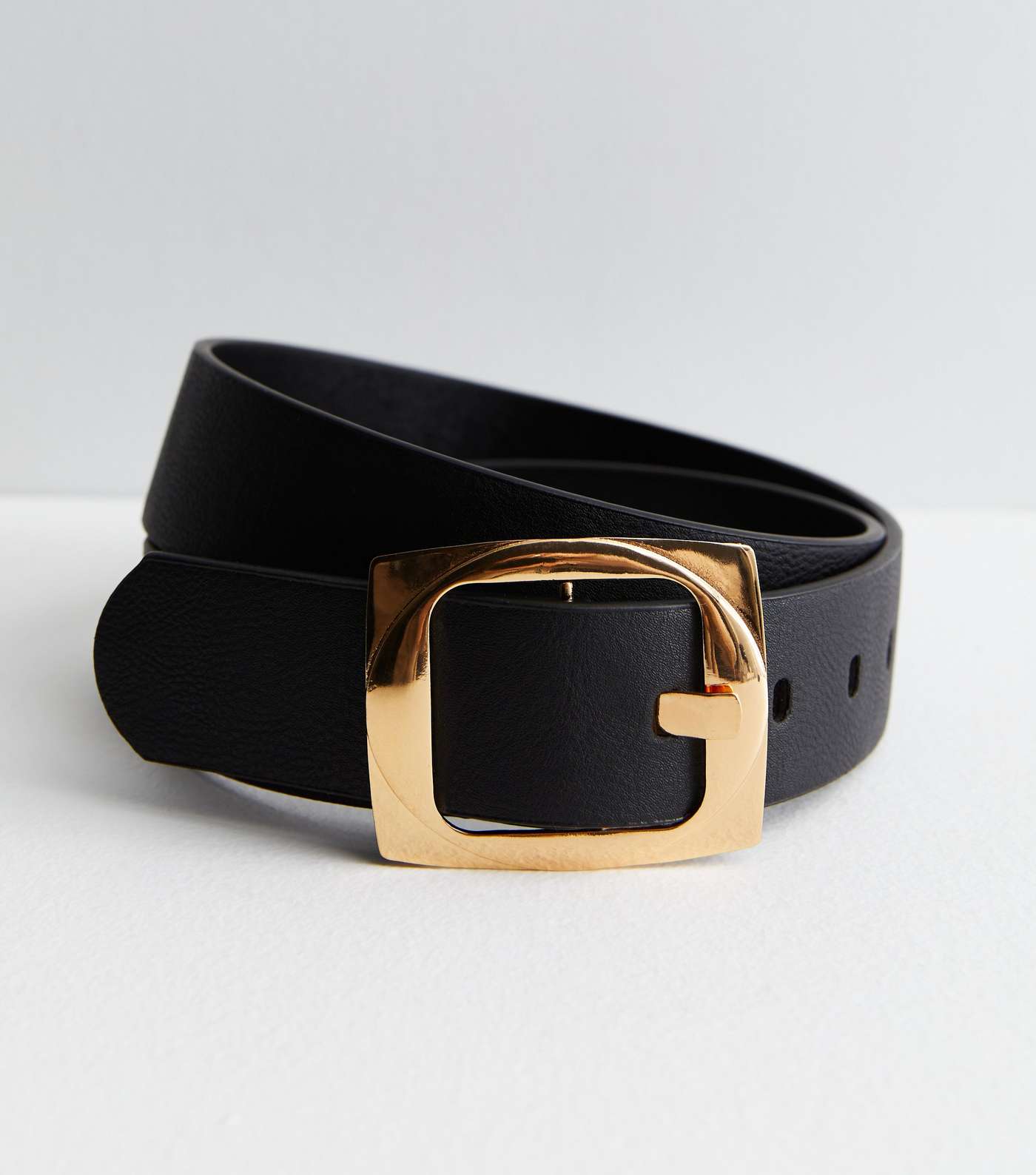 Black Leather-Look Square Buckle Belt