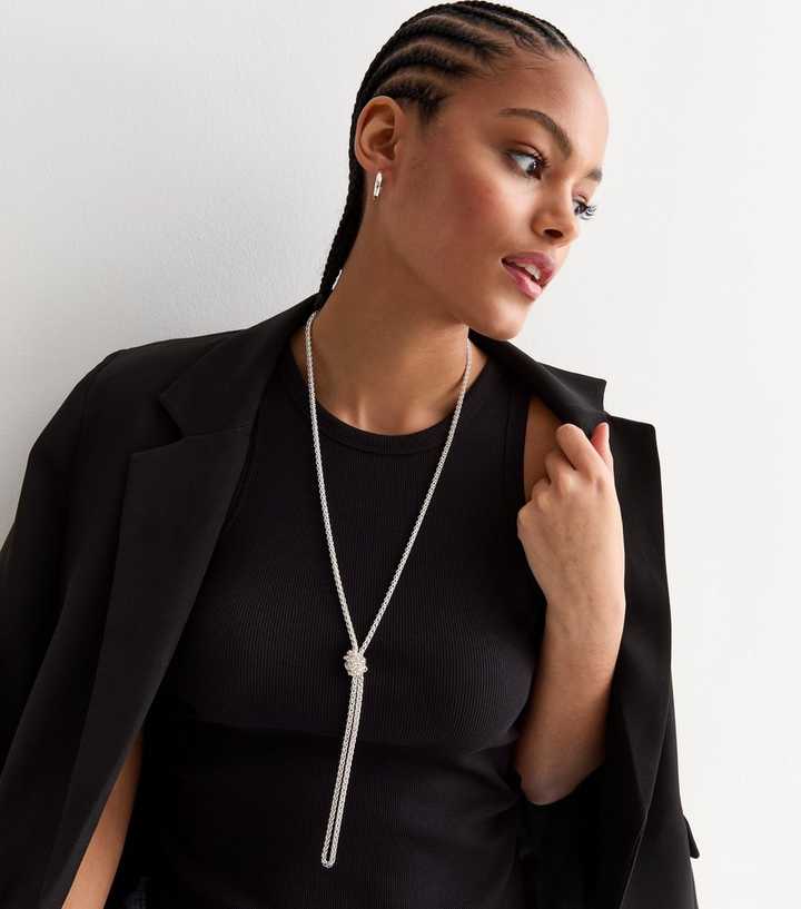 Silver Knot Pendant Long Chain Necklace
