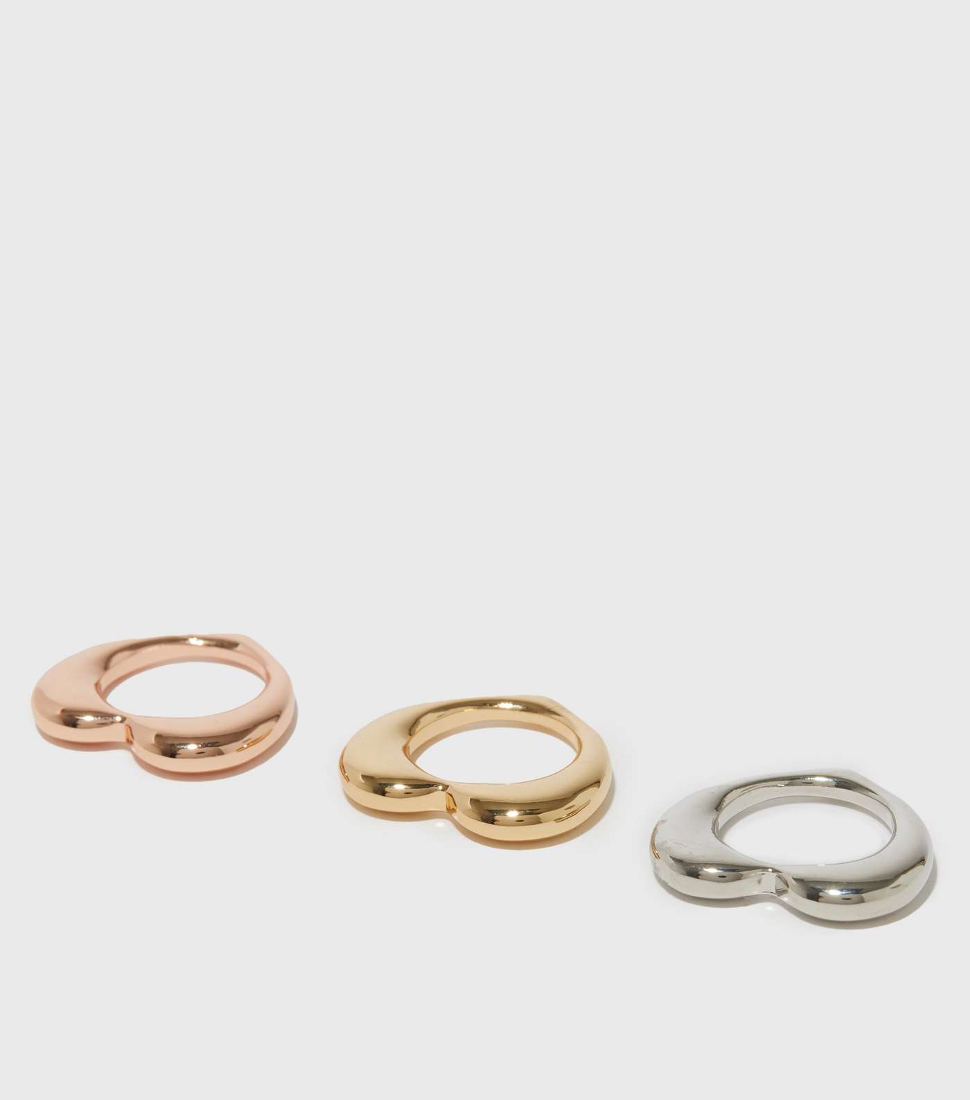 3 Pack Silver Gold and Rose Gold Mixed Metal Heart Rings