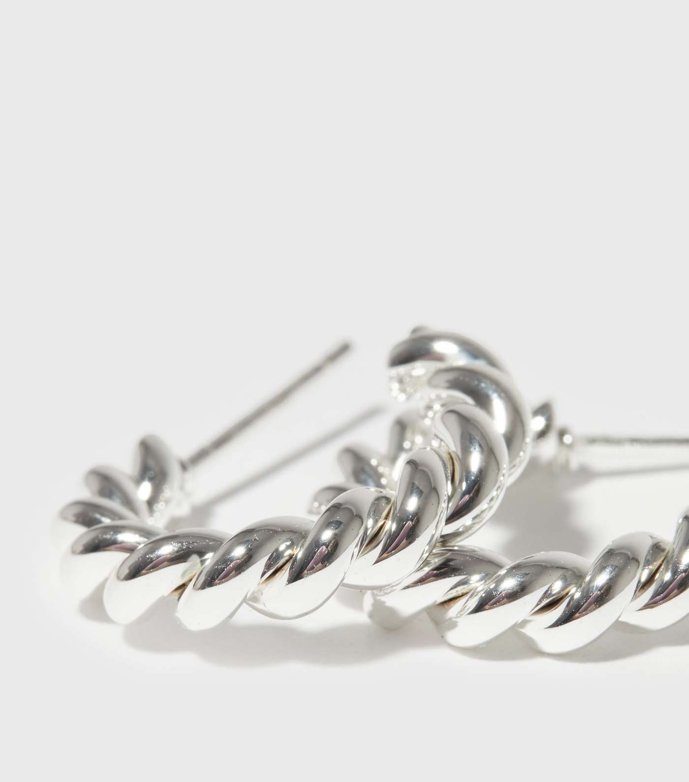 Real Silver Plated Twist Hoop Earrings Image 2