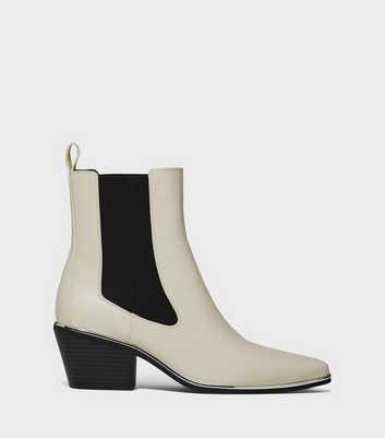 London Rebel White Leather-Look Block Heel Western Boots