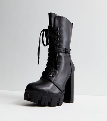 Chunky heel cheap leather boots