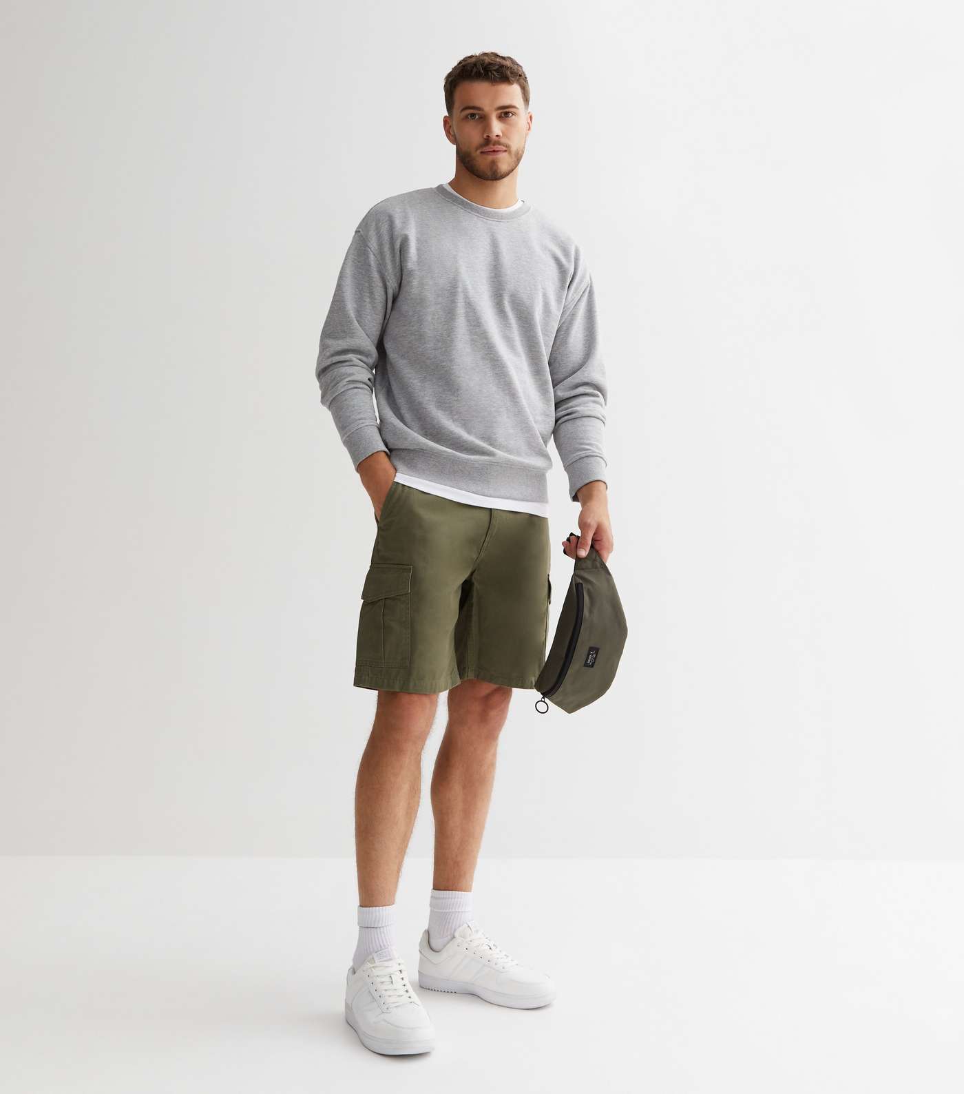 Khaki Cotton Slim Fit Cargo Shorts Image 2