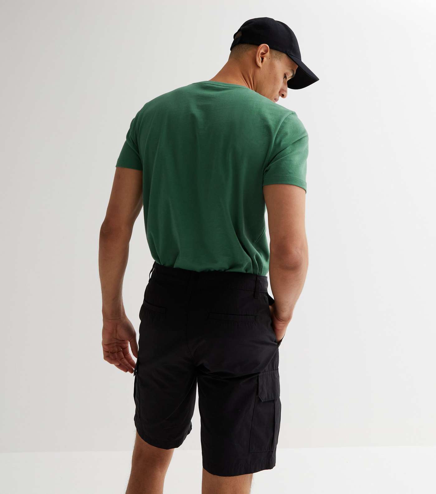 Black Straight Fit Cargo Shorts Image 4