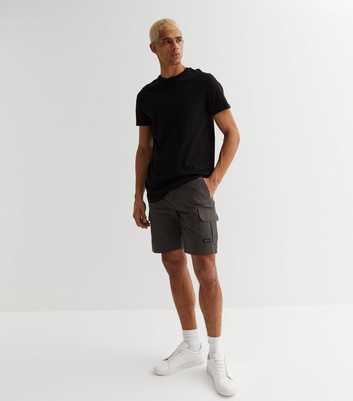 Dark Grey Nylon Straight Fit Cargo Shorts