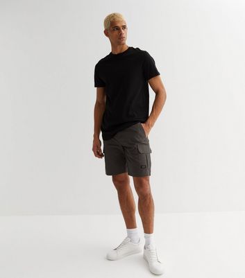 Dark Grey Nylon Straight Fit Cargo Shorts New Look