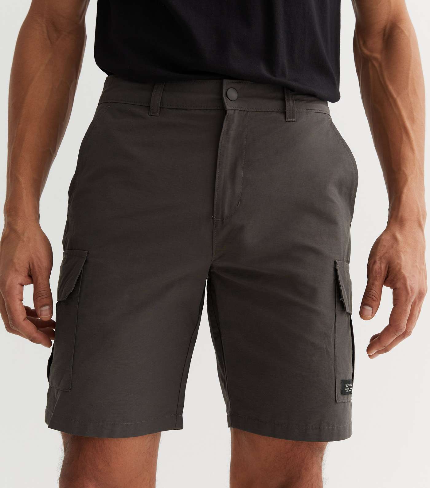 Dark Grey Nylon Straight Fit Cargo Shorts Image 3