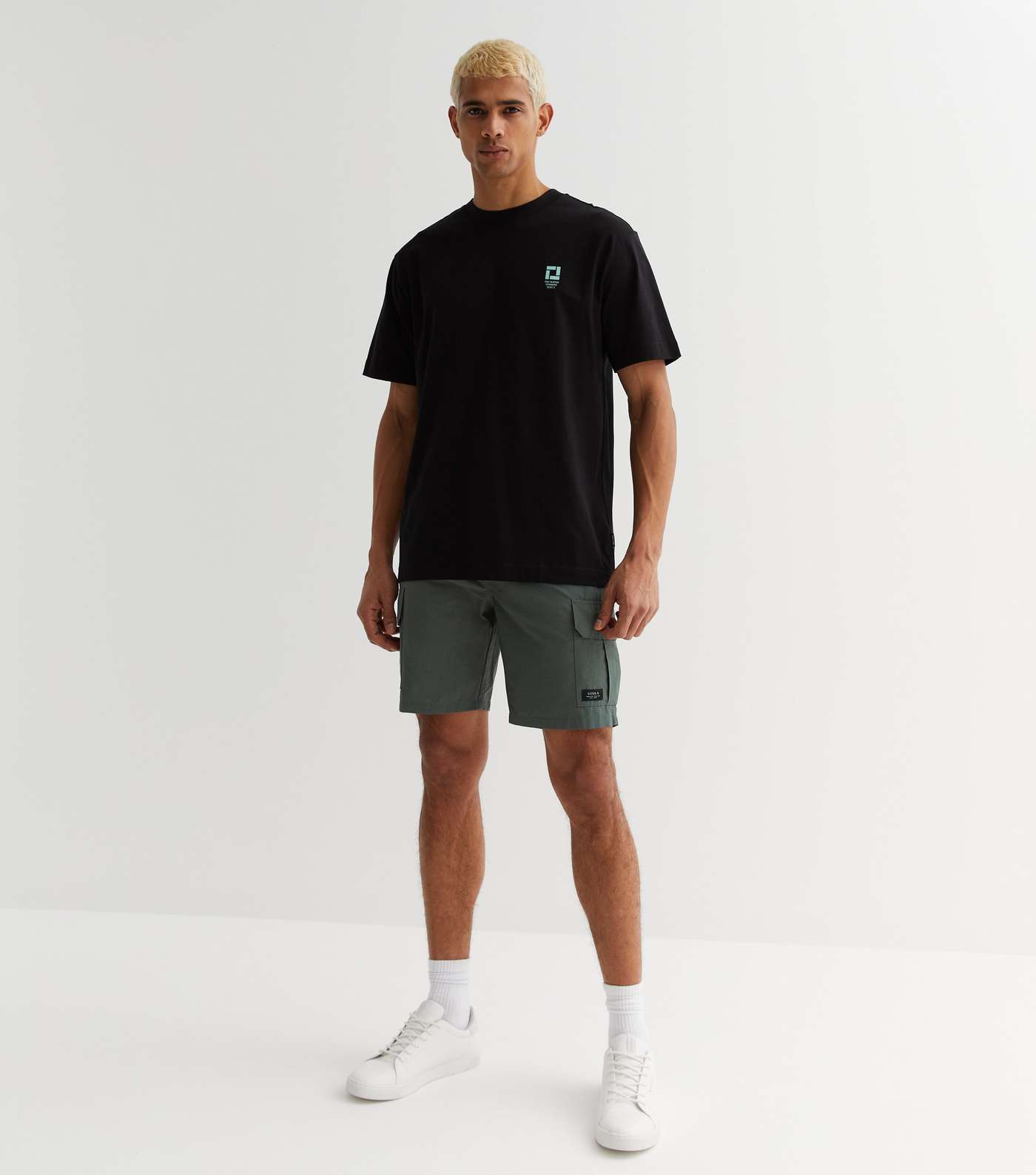 Dark Green Nylon Straight Fit Cargo Shorts Image 2
