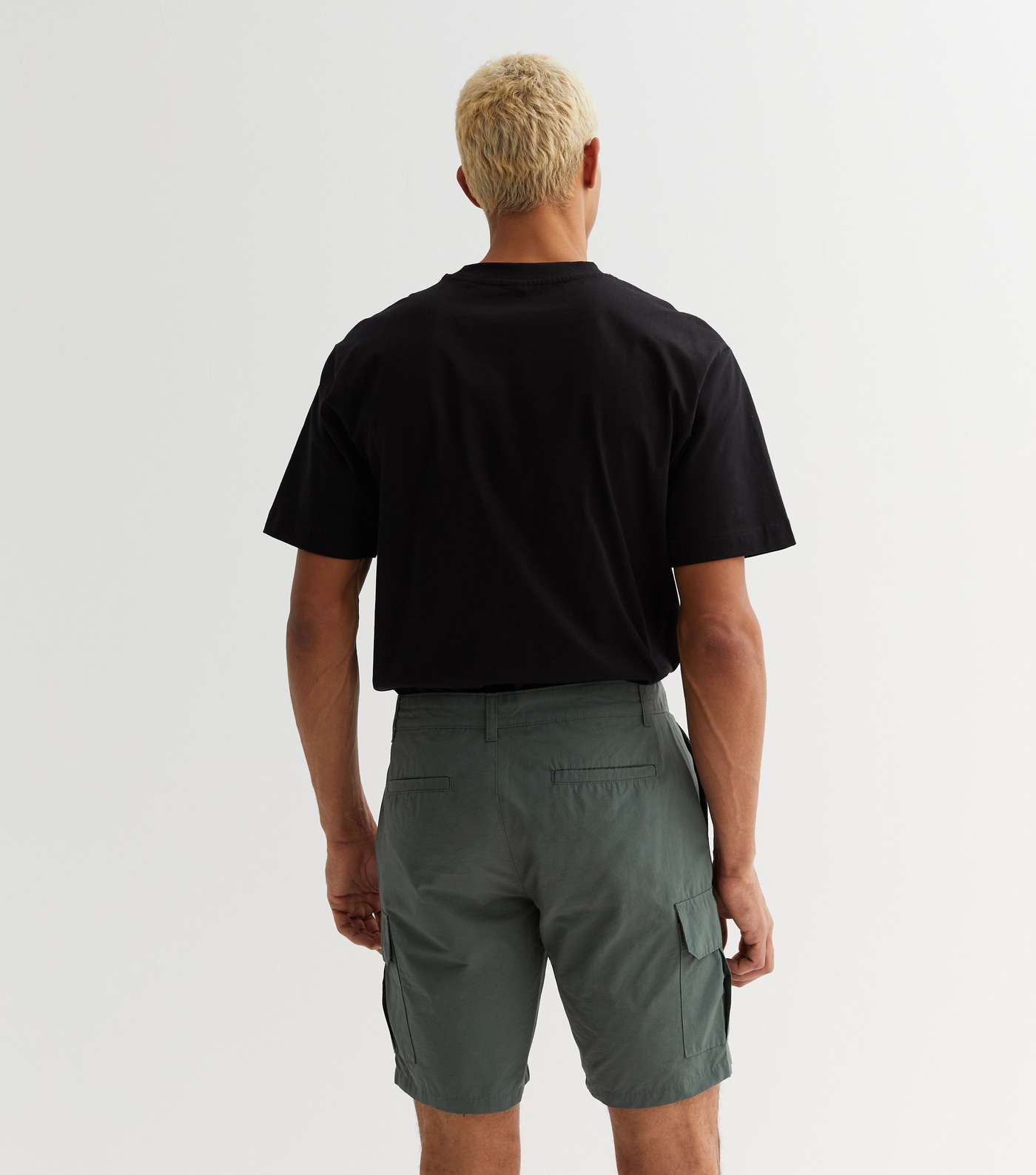 Dark Green Nylon Straight Fit Cargo Shorts Image 4