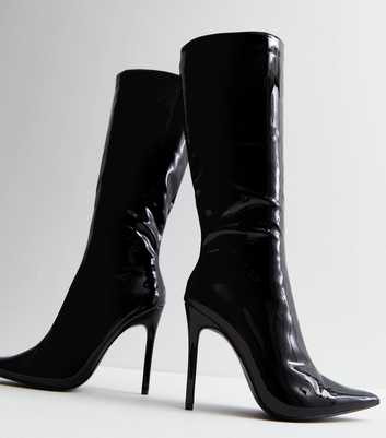 Public Desire Black Patent Stiletto Heel Knee High Boots