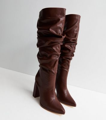 Chocolate brown croc-effect leather heel 60 boots - Paris Texas