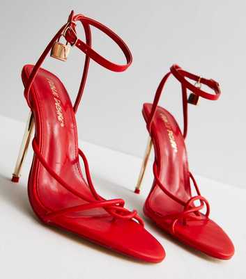 Public Desire Red Padlock Charm Stiletto Heel Sandals