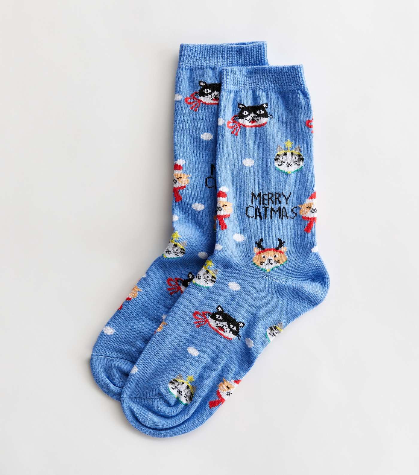 Blue Merry Catmas Socks