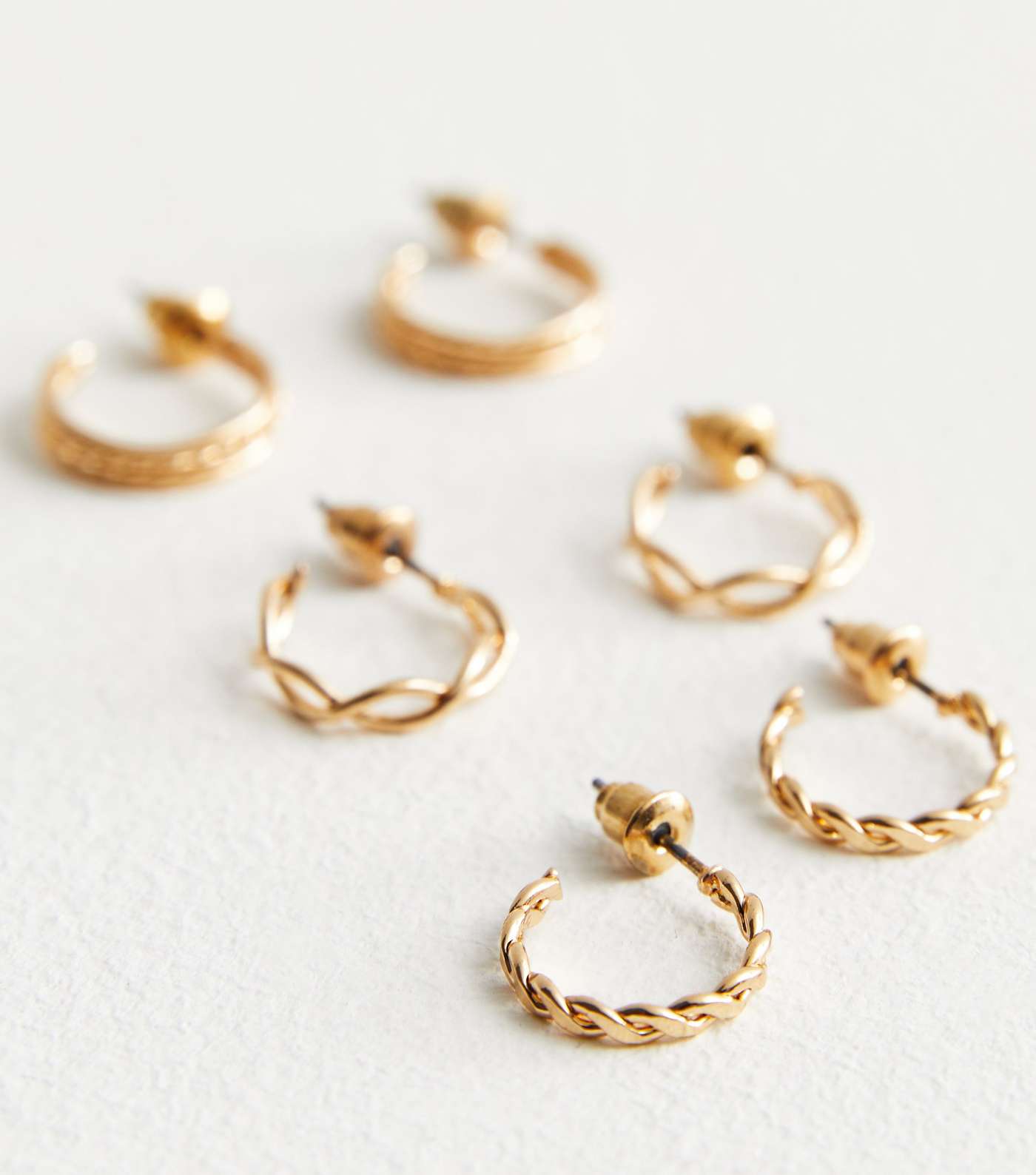 3 Pack Gold Twist Mini Hoop Earrings Image 4