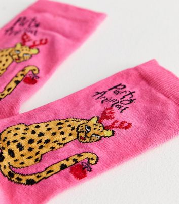Bright Pink Party Animal Christmas Socks New Look