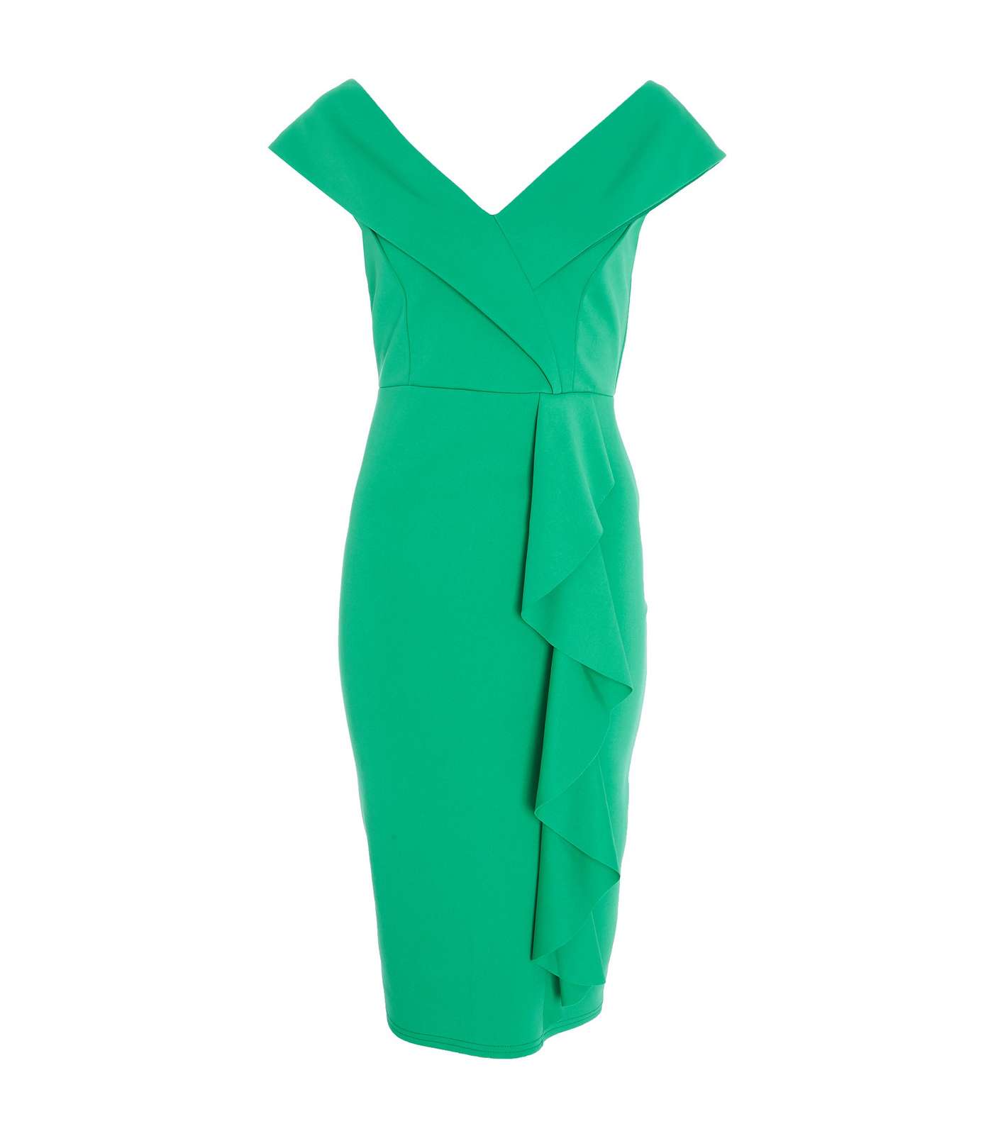 QUIZ Green Frill Bardot Midi Dress Image 4