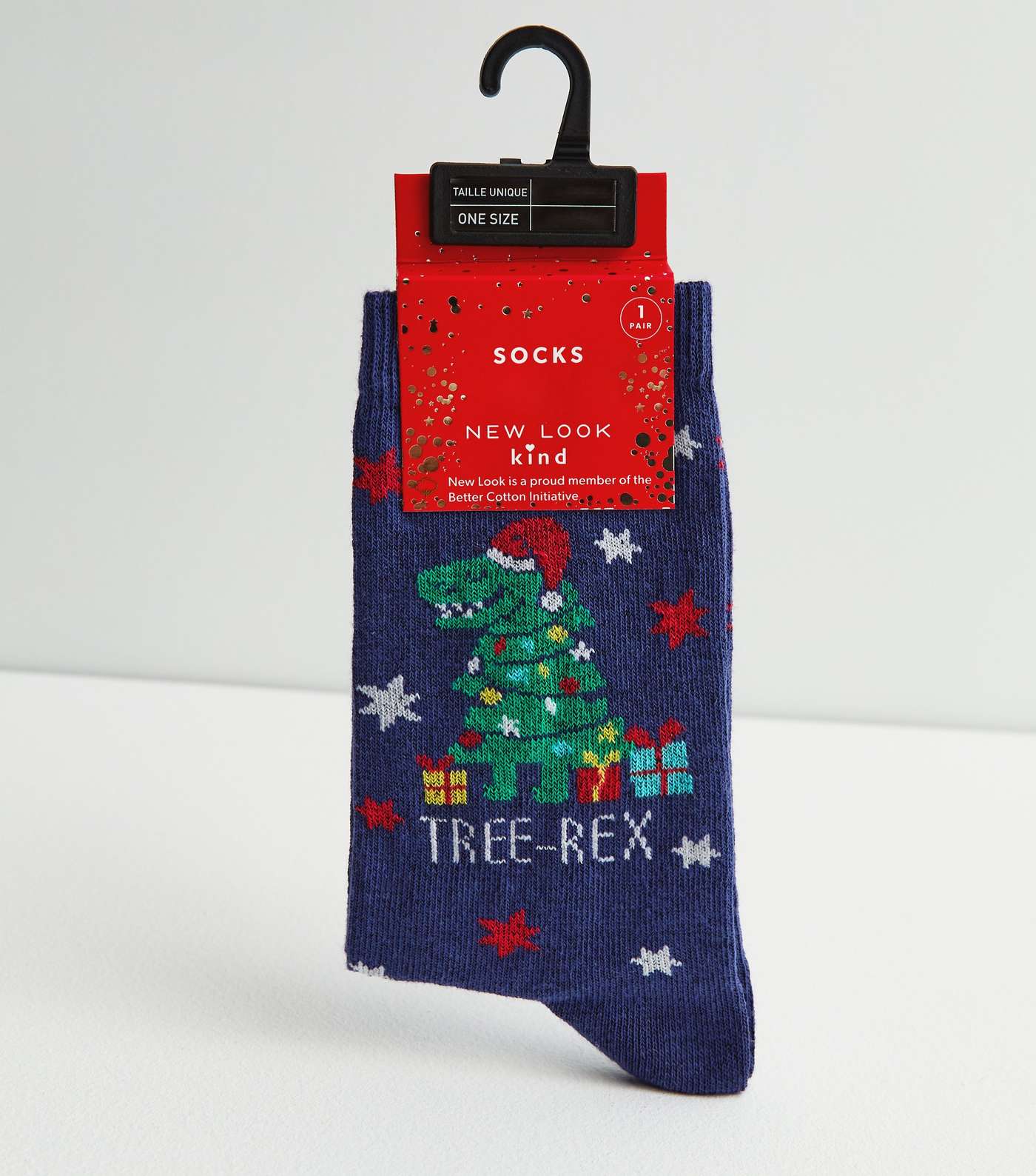 Navy Christmas Dinosaur Tree-Rex Socks Image 3