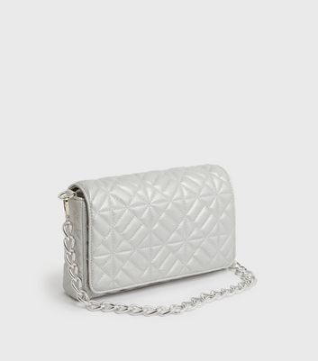 Public Desire Silver Quilted Chain Shoulder Bag New Look