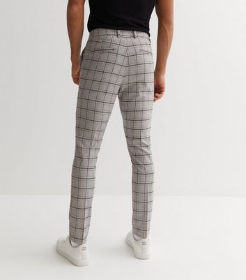 Skinny Grey Check Suit Trousers | boohooMAN UK