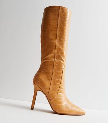 Tan knee hot sale high stiletto boots