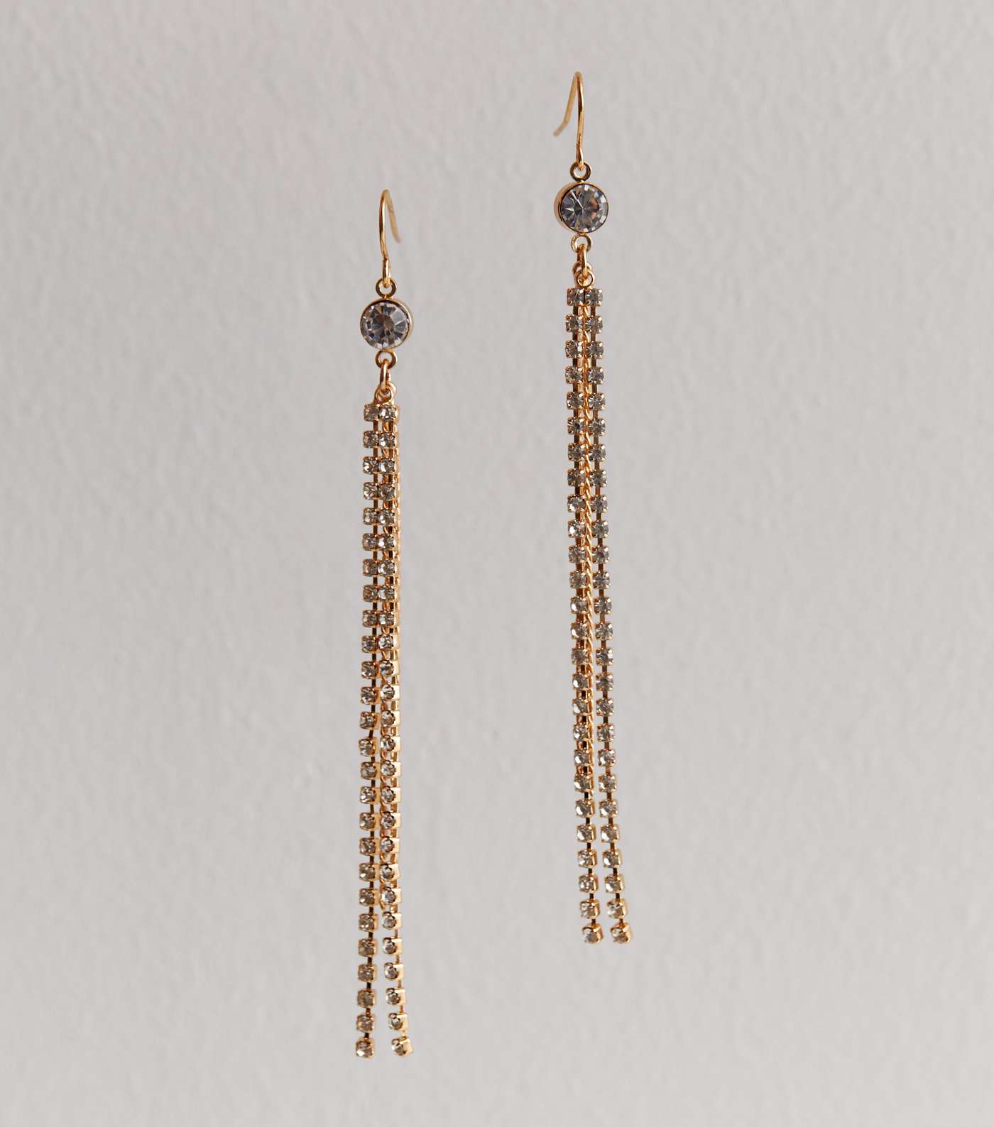 Gold Diamanté Tassel Drop Earrings