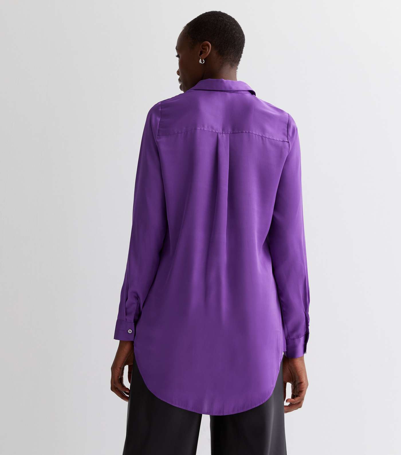 Tall Purple Satin Long Sleeve Oversized Shirt Image 4