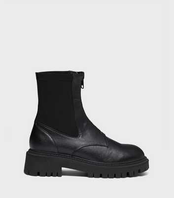 London Rebel Black Leather-Look Zip Front Ankle Boots