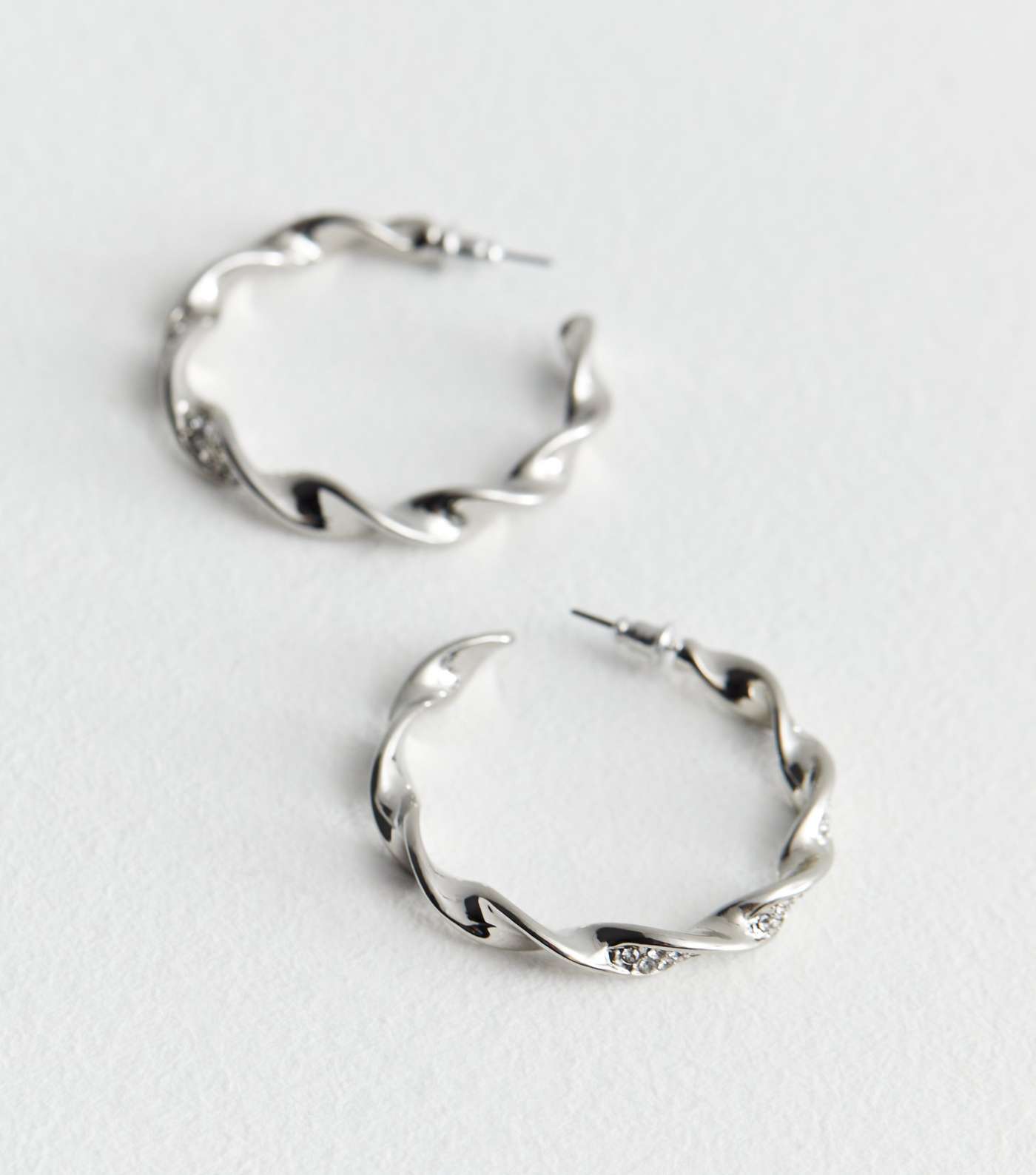 Silver Diamanté Twist Hoop Earrings
