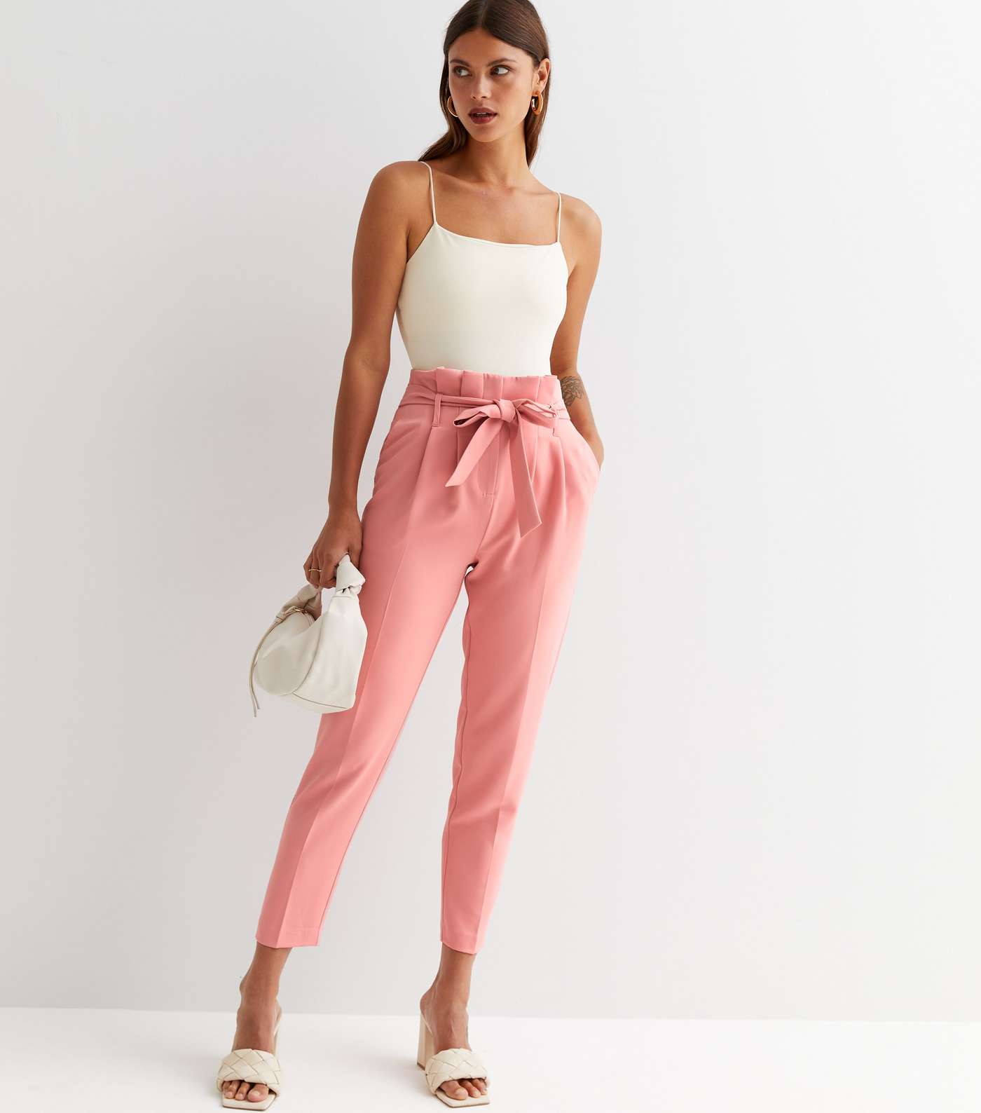 Pink High Tie Waist Trousers