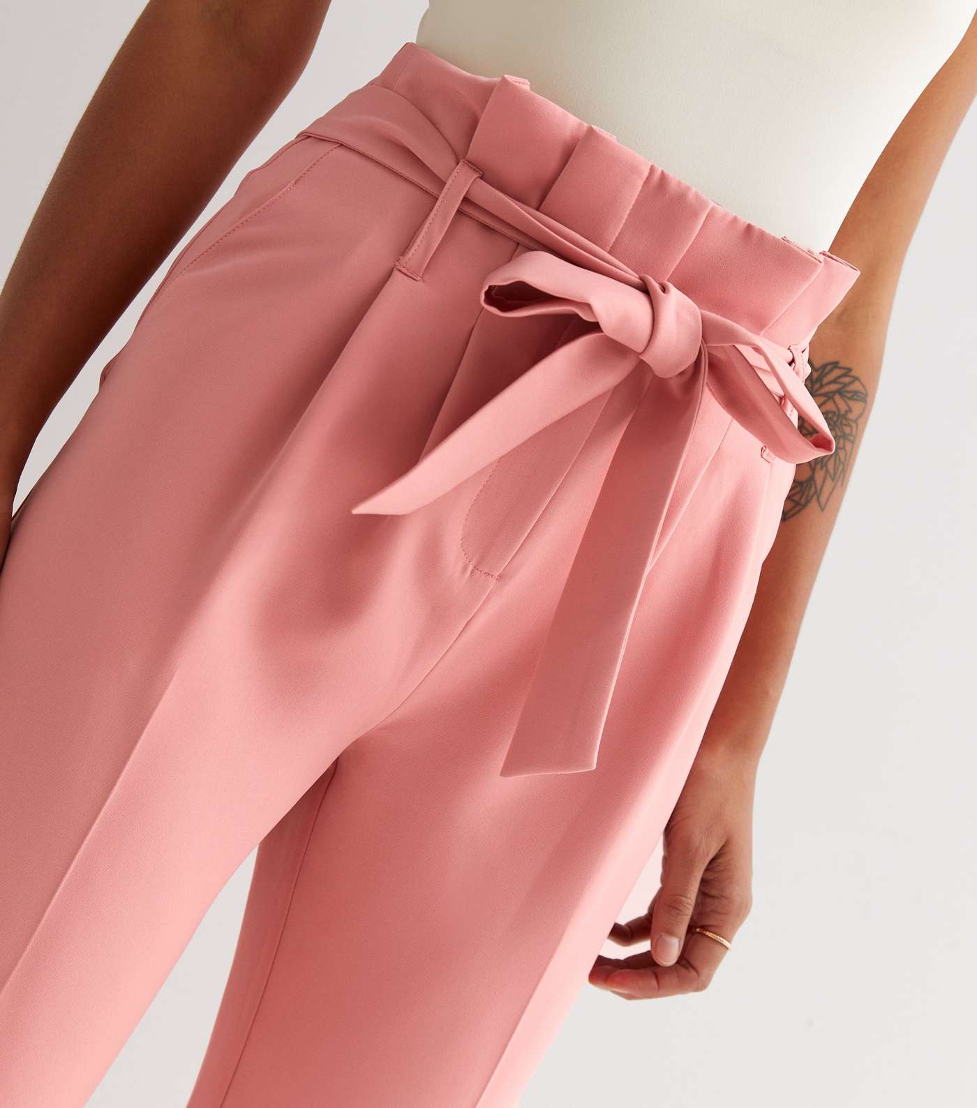 Pink High Tie Waist Trousers Image 3