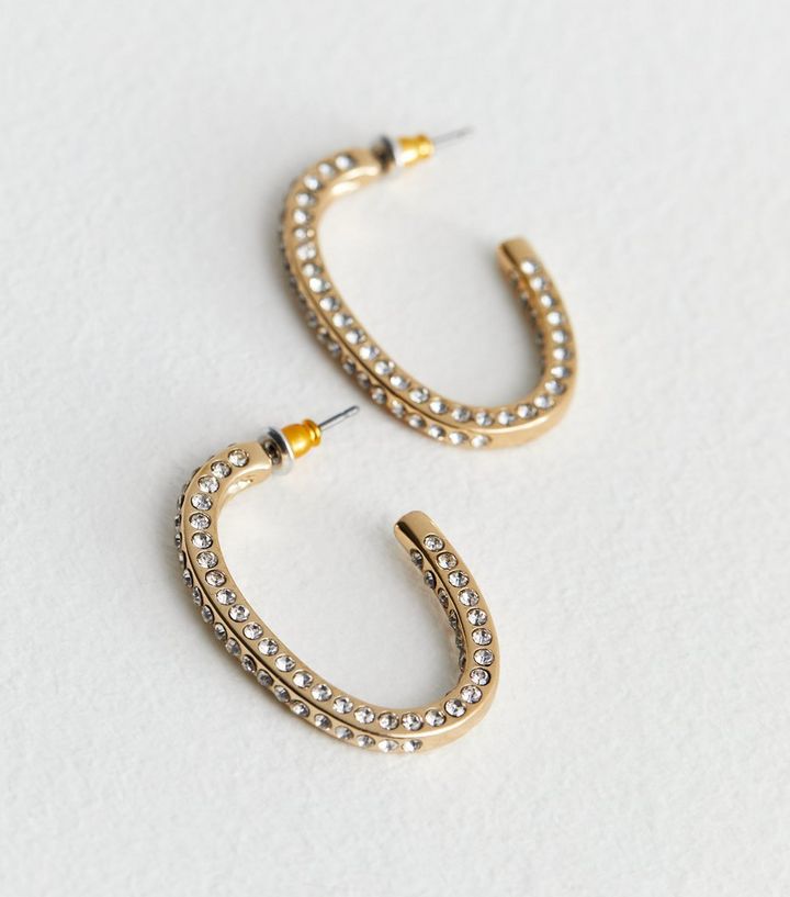 newlook.com | Gold Oval Diamante Embellished Hoops