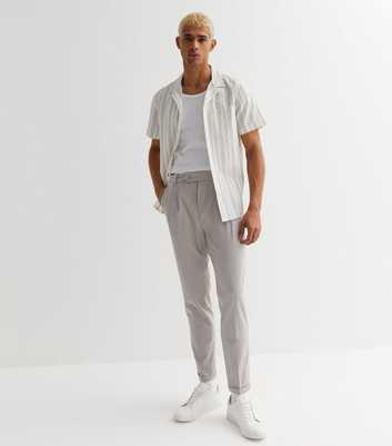 Grey Double Pleated Tapered Leg Suit Trousers