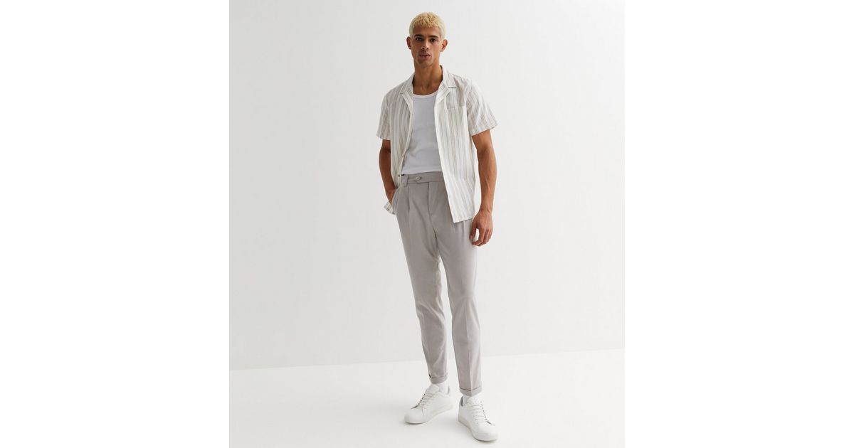 Grey Double Pleated Tapered Leg Suit Trousers New Look
