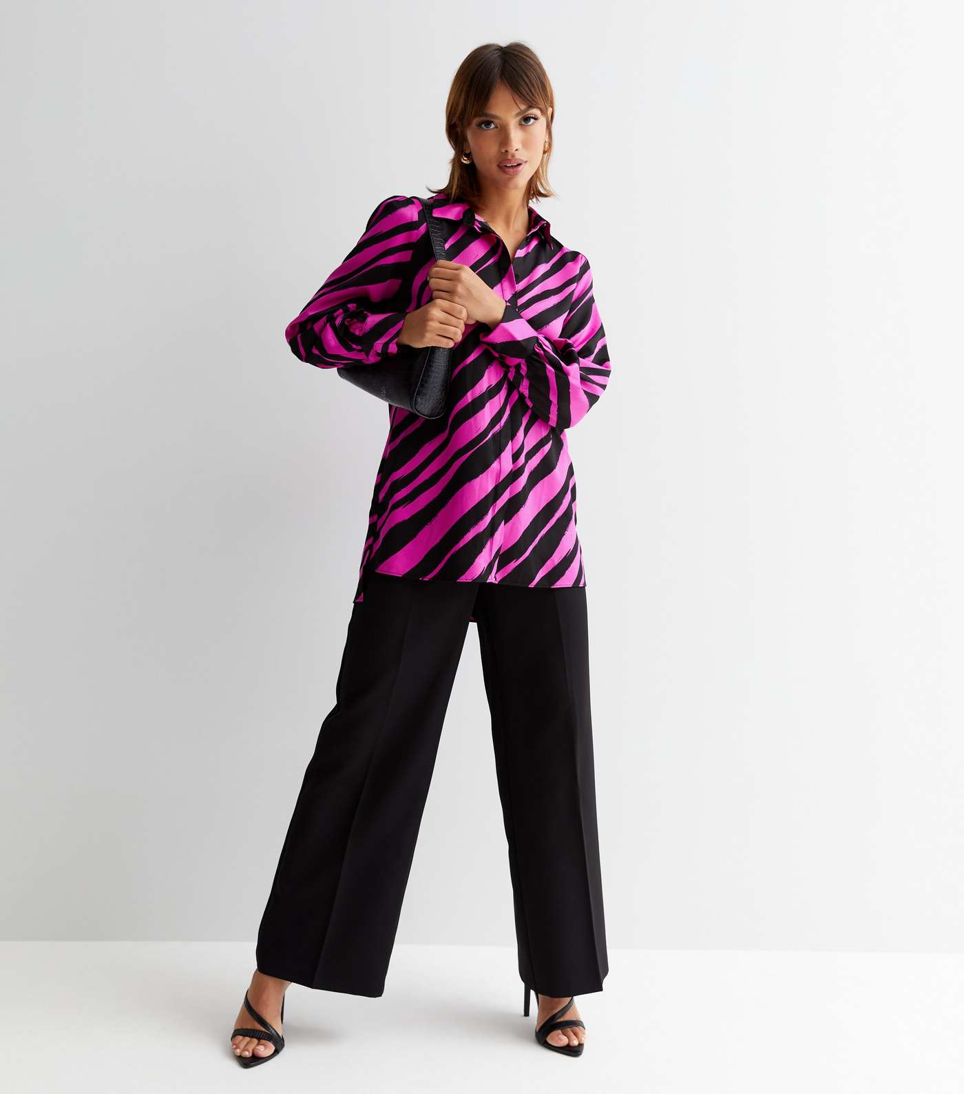 Pink Stripe Satin Long Sleeve Longline Shirt Image 2