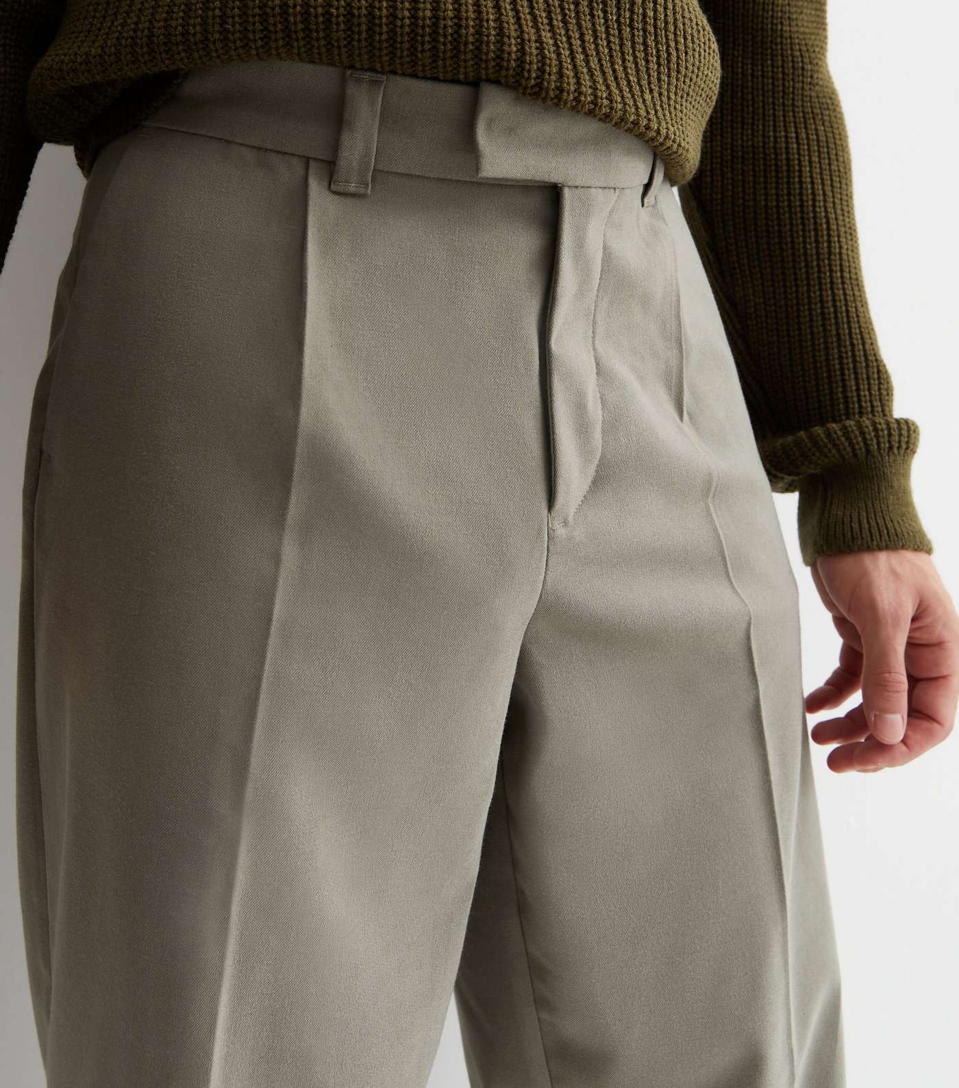 Olive Pleated Relaxed Fit Trousers Image 3