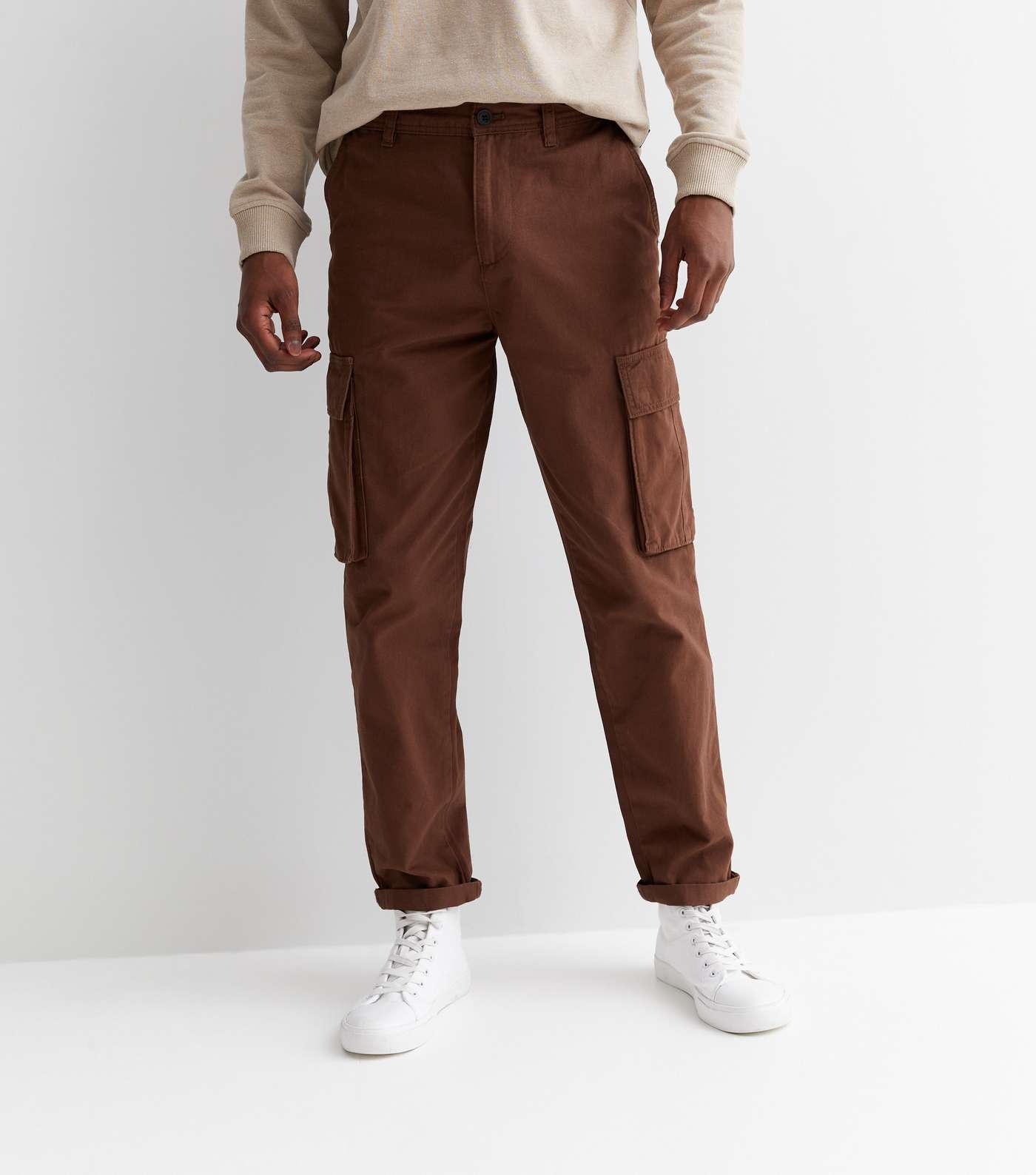 Dark Brown Regular Fit Cargo Trousers Image 2