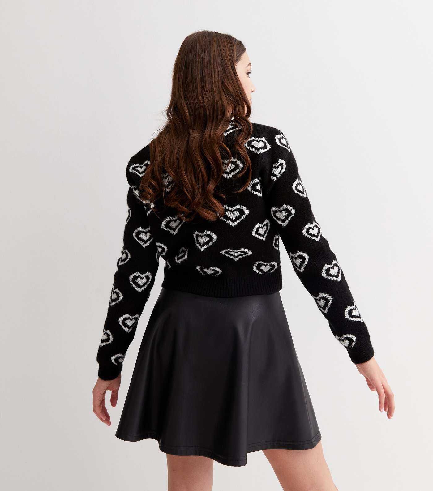 Girls Black Retro Heart Button Knit Cardigan Image 4
