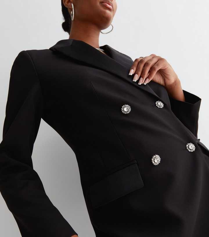 Black Button Front Long Sleeve Blazer Dress – AX Paris