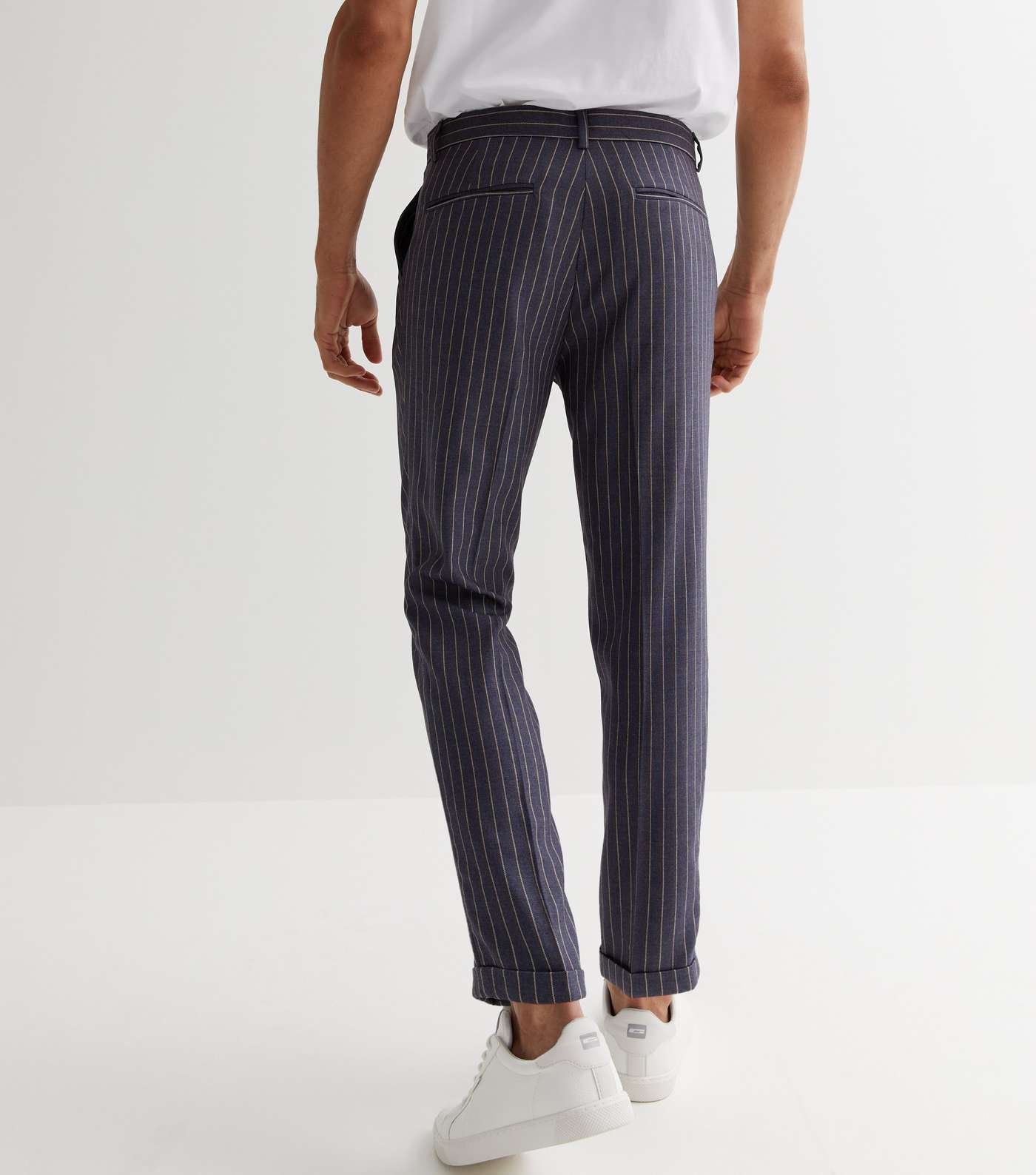 Blue Stripe Pleated Tapered Trousers Image 4