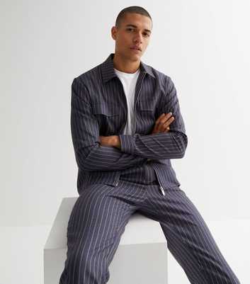 Blue Stripe Collared Zip Front Jacket