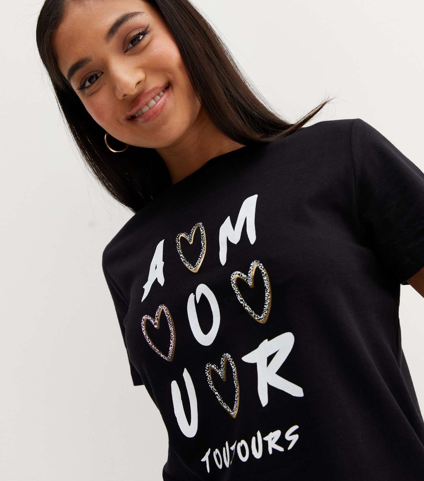 Petite Black Heart Amour Logo T-Shirt