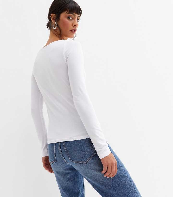 white scoop neck long sleeve