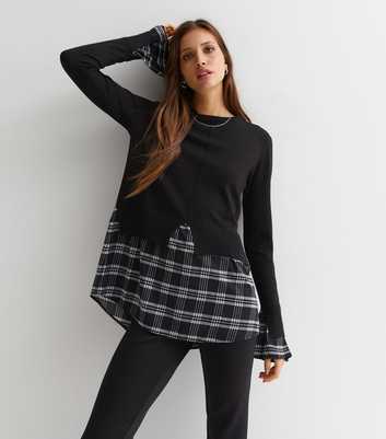 Black Check 2-in-1 Crew Neck Long Sleeve Top