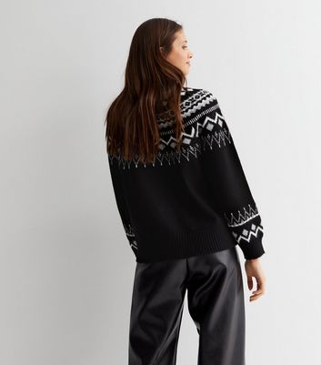 Black Fair Isle High Neck Jumper New Look