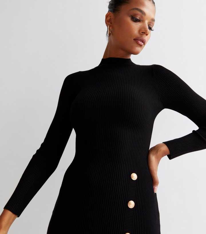 Black Turtle Neck with Button Sleeves