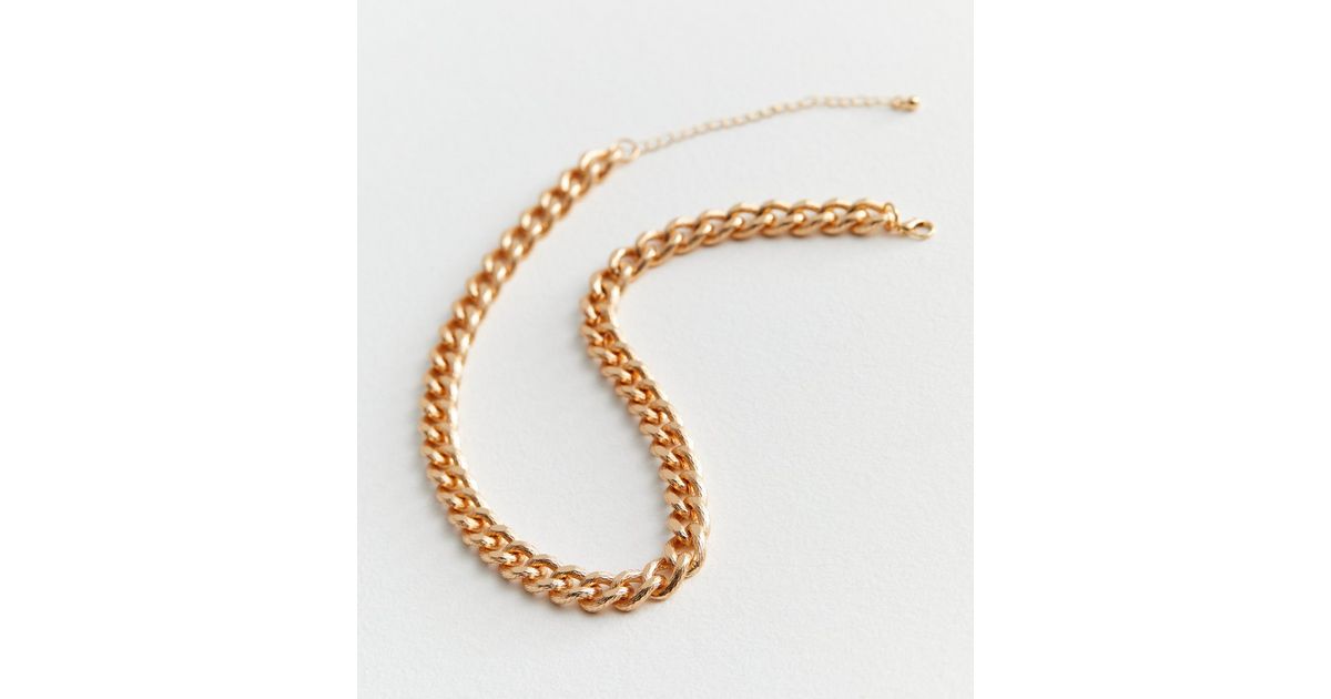 Gold Chunky Curb Chain Necklace New Look