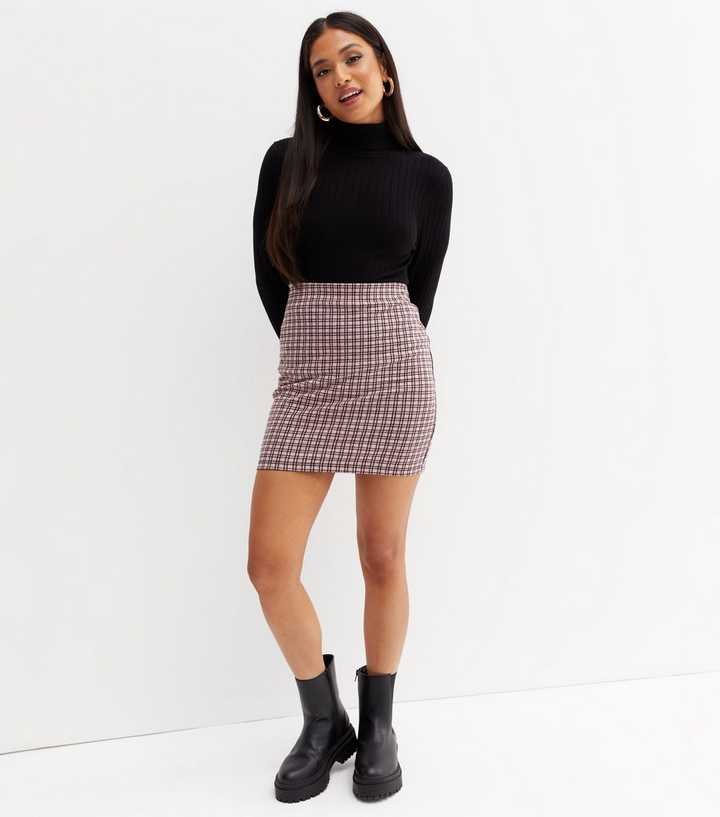 Check Top Pink Mini Petite Pink Check High Waist Mini Tube Skirt | New Look