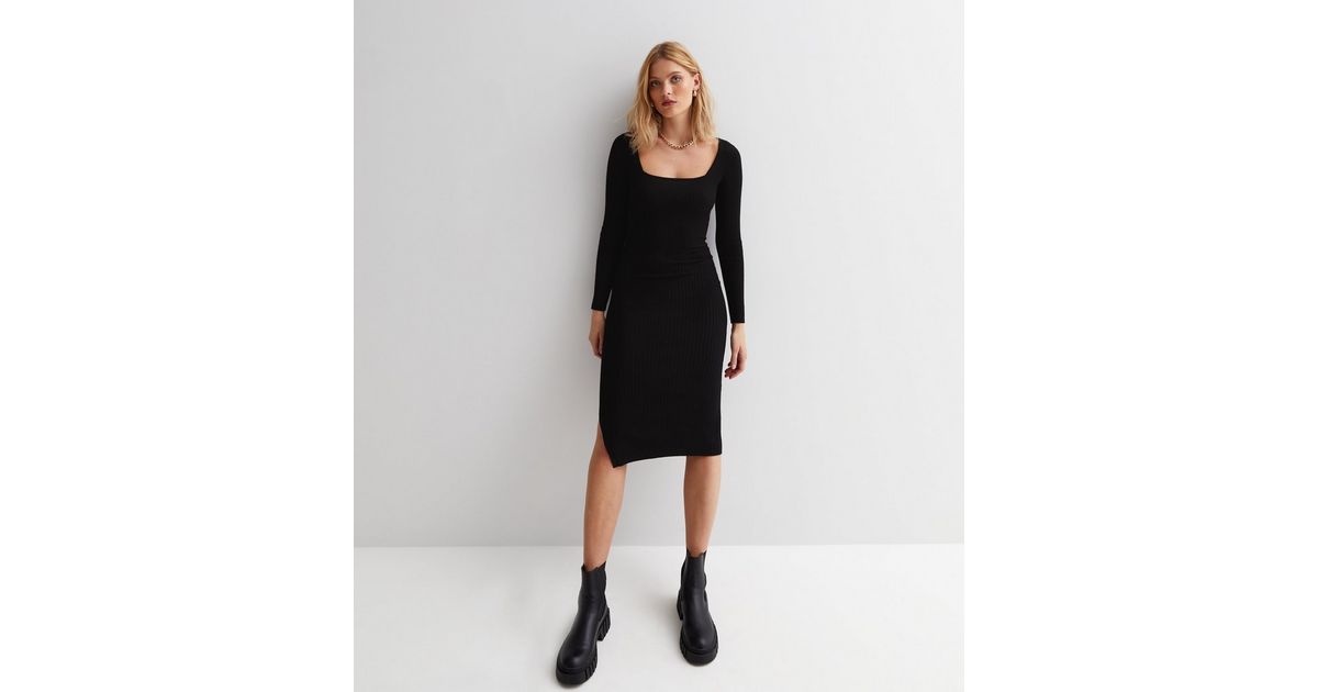 Black Mesh Dress - Midi Bodycon Dress - Long Sleeve Dress - Lulus